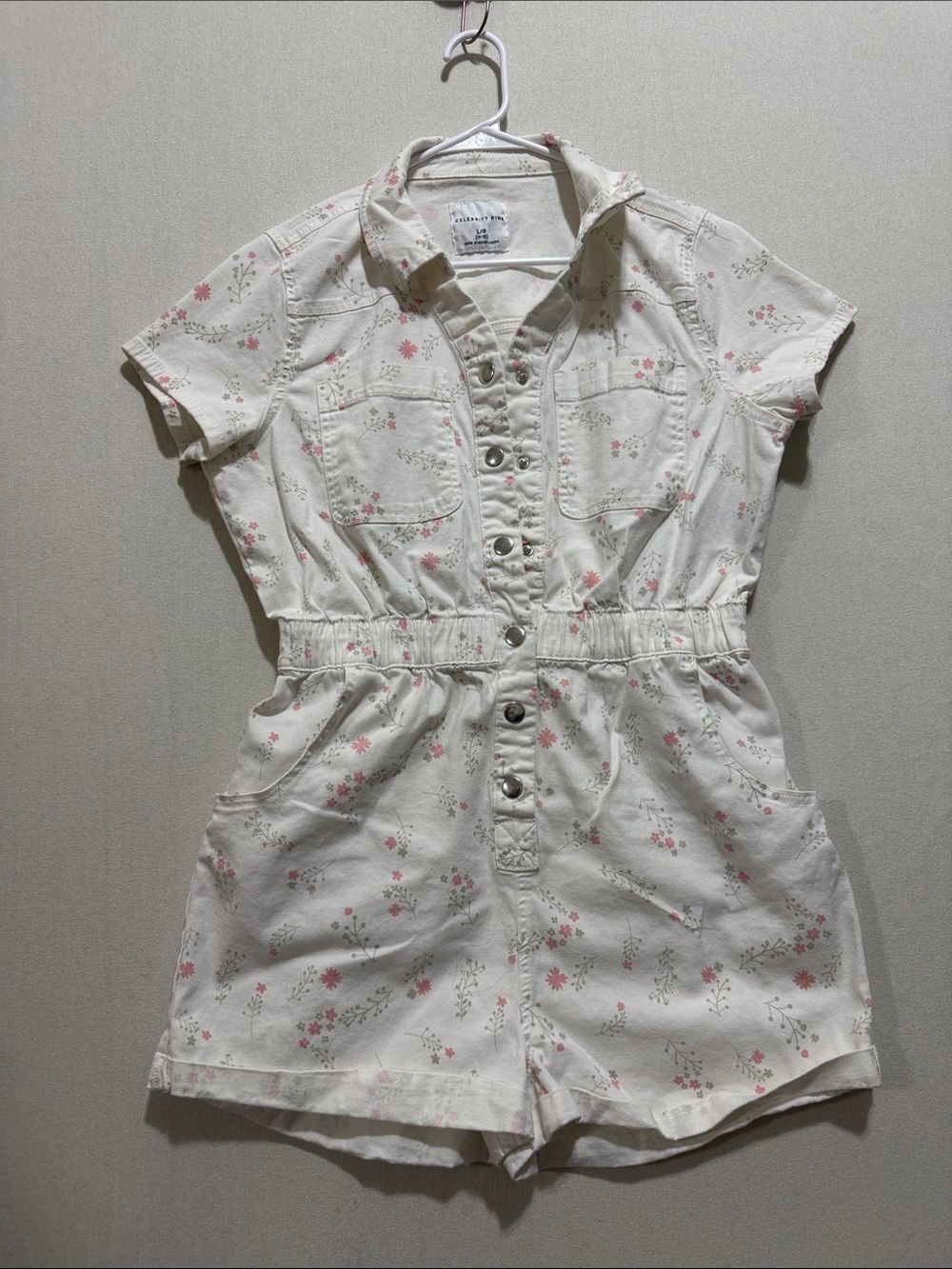 Celebrity Pink Cream Short-Sleeve Floral Romper